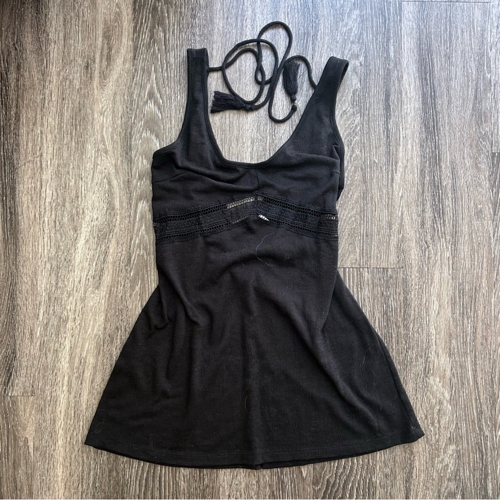 Black beach cover up beach dress with Crochet Waist Detail small